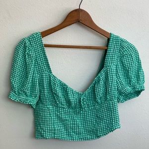 Gingham Green & White Crop Top